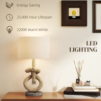HOMCOM Nautical Table Lamps Set of 2 with USB Charging Port, Bedside Lamps for Bedroom Living Room, Warm White LED Bulb Included, with Hemp Rope, Natural(m-5)