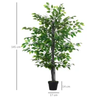 Outsunny Planta Artificial Ficus Artificial de 145 cm con 756 Hojas y Maceta para Decoración Interior Ø20x145 cm Verde(m-3)