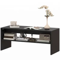 HOMCOM Măsuță de Cafea Modernă cu 2 Niveluri, Raft Deschis, PAL, Picioare, 100x40x41,5 cm, Negru(m-10)