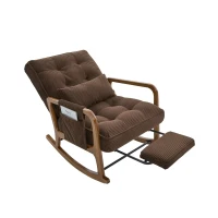 Cozy Rocking Chair with Adjustable Footrest and Side Pocket, Soft Corduroy Glider Armchair for Nursery, 92L x 80W x 70H cm, Coffee(m-14)