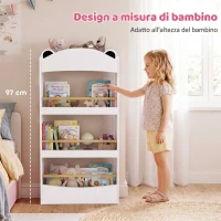 AIYAPLAY Libreria Montessoriana per Bambini 3-8 Anni a Forma di Orso con 4 Ripiani in Legno, 50x15x97 cm, Bianco(m-6)
