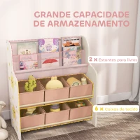 AIYAPLAY Estante Infantil para Brinquedos com 6 Caixas de Tecido Não Tecido Organizador de Brinquedos com 2 Prateleiras 63x30x71 cm Rosa(m-4)