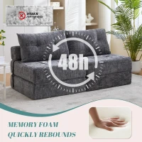 Cozy Convertible Floor Sofa Bed with Button-Tufted Detailing, Soft Chenille Folding Sleeper Couch for Living Room, 180L x 79W x 57H cm, Gray(m-6)
