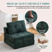 Cozy Convertible Floor Sofa Bed with Button-Tufted Detailing, Soft Chenille Folding Sleeper Couch for Living Room, 180L x 79W x 57H cm, Emerald(m-4)