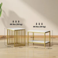 HOMCOM Modern Coffee Table Set of Two, Marble-Effect Nesting Side Tables with Steel Frame for Living Room, Gold Tone(m-3)