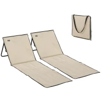 Outsunny Conjunto de 2 Esterillas de Playa con Respaldo Reclinable y Correa de Transporte para Jardín Camping 142x51x40 cm Beige(m-1)
