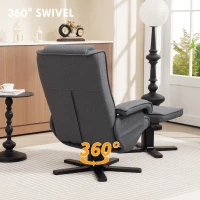 HOMCOM Swivel Recliner Chair with Footstool - Charcoal Grey Linen(m-5)
