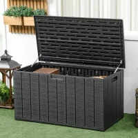 Outsunny Gartenbox 366 Liter aus Kunststoff doppelwandiger Wasserdicht Kissenbox mit Rollen Griffmulden Holzoptik(m-2)