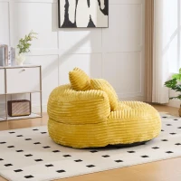 Plush Oversized Bean Bag Chair with High Back & 3 Pillows, Cozy Corduroy Floor Lounger Sofa for Living Room, 108L x 108W x 52H cm, Mustard Yellow(m-10)