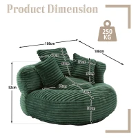Plush Oversized Bean Bag Chair with High Back & 3 Pillows, Cozy Corduroy Floor Lounger Sofa for Living Room, 108L x 108W x 52H cm, Emerald(m-3)