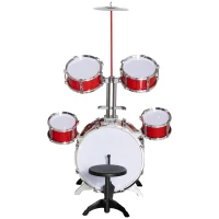 AIYAPLAY Set Batteria per Bambini da 5 Pezzi con Grancassa con Pedale, Tamburi, Piatto e Sgabello, Età 3-6 Anni, Rosso(m-11)