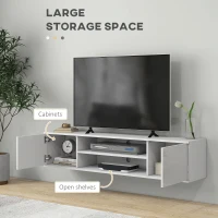 HOMCOM Floating TV Stand Cabinet for TVs up to 60", Wall Mounted TV Unit with Open Shelf, Storage Cupboards and Cable Management for Living Room, White(m-5)