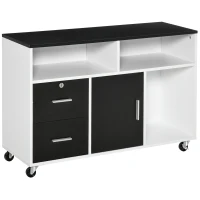 HOMCOM Mueble Auxiliar de Oficina Mueble Archivador con Ruedas Estantes y Cajones Armario Multiusos con Gran Almacenaje 100x35x65 cm Negro y Blanco(m-11)