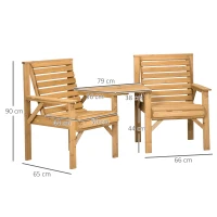 Outsunny Bistro-Set 3-teilig aus Holz Wetterfest Gartenmöbel Set mit Lamellendesign Sonnenschirmloch Braun(m-3)