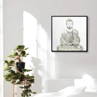 HOMCOM Pintura em Lona de Buda 83x83cm com Textura Dourada Impressão Artistica Quadro de Parede para Decoração Multicor(m-10)