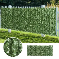 Outsunny 2-Piece Artificial Leaf Hedge Screen Privacy Fence Panel for Garden Outdoor Indoor Decor, Dark Green, 2.4M x 1M(m-7)