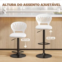 HOMCOM Conjunto de 2 Bancos Altos de Cozinha Giratórios a 360° Reguláveis em Altura de 84-105 cm 40,5x43x84-105 cm Branco(m-5)