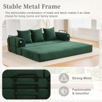 Cozy Compressible Folding Sofa with Detachable Metal Frame, Soft Modular Sectional Couch for Small Apartment, 110L x 33W x 33H cm, Emerald(m-6)