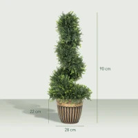 HOMCOM Set of 2 Artificial Plants, Topiary Spiral Boxwood Cypress Trees with Pot, for Home Indoor Outdoor Decor, 90cm(m-3)