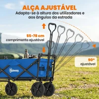 Outsunny Carrinho de Transporte Dobrável com Toldo Removível e Alça Ajustável Capacidade 100 kg para Campismo 97x52x105 cm Azul(m-5)