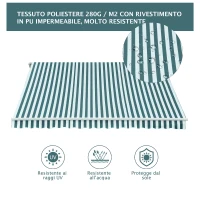 Outsunny Tenda da Sole a Bracci per Esterno con Manovella, Metallo e Poliestere, 295x250cm Verde e Bianco(m-5)