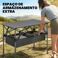 Outsunny Mesa Dobrável de Campismo 93x55x68 cm com Rede de Armazenamento Tampo Enrolável em Alumínio Saco de Transporte Preto(m-5)