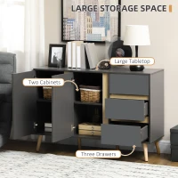 HOMCOM Sideboard, Modern Kitchen Cupboard with Double Doors and 3 Drawers, Adjustable Shelves for Living Dining Room, Dark Grey(m-4)