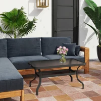 Outsunny Beistelltisch Hartglas Kaffeetisch Couchtisch mit Wellendesign, Abgerundete Ecke Balkontisch 95x55 cm Schwarz(m-10)