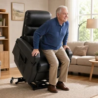 HOMCOM Fernsehsessel mit Aufstehhilfe Elektrischer Relaxsessel mit Fernbedienung, Fußstütze, Liegefunktion, Dunkelgrau(m-9)