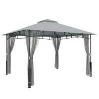 Outsunny Carpa para Jardim com Telhado Duplo Gazebo com Paredes de Rede UPF50+ para Exterior Terraço 360x300x275 cm Cinzento(m-1)
