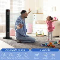 HOMCOM Ventilatore a Torre 45W a 4 Modalità e 3 Velocità con Timer da 12h, in ABS, 31.5x31.5x96 cm, Nero(m-4)