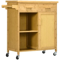 HOMCOM Küchenwagen aus Bambus, Mehrzweckwagen, Sevierwagen, 2 Schubladen, 1 Schrank,  2 Regale, Natur(m-11)