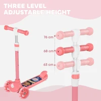 AIYAPLAY Kids 3 Wheel Scooter for 2-6 Years Old w/ Adjustable Height, LED Light, TPE Handlebar, Pink(m-4)