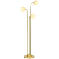HOMCOM Moderne Stehlampe mit 3 Lampenschirmen, mit Fußschalter, für Wohnzimmer, Schlafzimmer, 3 x E27-Fassung, Goldton(m-12)