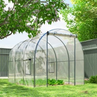 Outsunny Polytunnel Greenhouse Walk-in Grow House with Plasric Cover, Door, Mesh Window and Steel Frame, 3 x 2 x 2m, Clear(m-10)