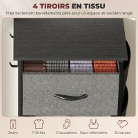 HOMCOM Commode 4 tiroirs en tissu, meuble de rangement avec 4 poches, 2 crochets, structure en acier, 45 x 30 x 94,5 cm, gris(m-4)