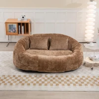 Cozy Oversized Bean Bag Sofa with 2 Matching Pillows, Soft 2-Seat Sectional Couch for Living Room and Bedroom, 145L x 95W x 63H cm, Coffee(m-1)