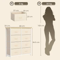 HOMCOM Chest of Drawers, Dresser with 8 Fabric Drawers, Tall Storage Unit with 4 Pockets and 2 Hooks Steel Frame, Beige(m-3)