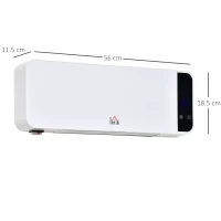 HOMCOM Stufa Elettrica da Parete con Telecomando, Temperatura Regolabile e Timer 12 Ore, Potenza 1000W/2000W, 56x11.5x18.5cm, Bianco(m-3)