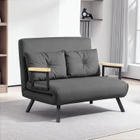 HOMCOM 4-in-1 Velvet-Feel Double Sofa Bed, with Pillows - Dark Grey(m-10)
