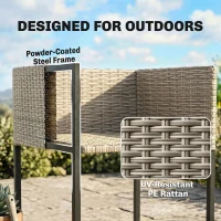 Outsunny 7 Piece Rattan Garden Furniture Set, Garden Dining Set with Wood-Plastic Table and 6 Stackable Chairs, Light Grey(m-19)