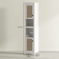 HOMCOM Coluna Casa de Banho com Prateleira Ajustável 2 Portas em Vime e 2 Compartimentos Estilo Boho 40x30x167,5 cm Branco(m-3)