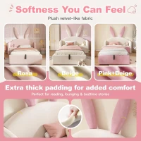 Bunny Ears Children's Bed with Hydraulic Storage, Adorable Bed for Girls Bedrooms, 206L x 149W x 143H cm, Beige+Pink(m-5)