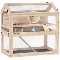 PawHut Hamsterkäfig aus Holz 3 Etagen 76 x 45,5 x 77 cm Nagerkäfig Kleintierkäfig mit abnehmbar Schale Acrylplatte Laufrad(m-1)