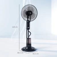 HOMCOM Ventoinha de Pé com Nebulizador 75 W Temporizador Depósito 3,2L Controlo Remoto 3 Velocidades 3 Hélices e Ecrã LED Ø44,5 cm Preto(m-3)