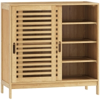 HOMCOM Meuble à chaussures en bambou 16 paires, armoire à chaussures, 2 portes coulissantes, étagères réglables, bois naturel