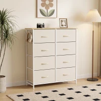 HOMCOM Chest of Drawers, Dresser with 8 Fabric Drawers, Tall Storage Unit with 4 Pockets and 2 Hooks Steel Frame, Beige(m-9)