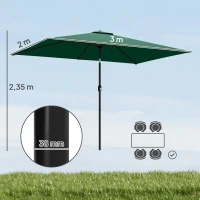 Outsunny Sonnenschirm 300 x 200 cm neigbar Balkonschirm mit Kurbel Schutzhülle Grün(m-3)