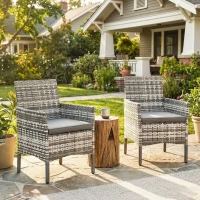 Outsunny Lot de 2 fauteuils de jardin en résine tressée, chaises de jardin extérieures avec coussins et dossier haut, gris(m-2)