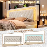 Smart Double Bed with Height-Adjustable Headboard, Stylish Bed Frame for Contemporary Bedrooms, 204L x 145W x 108H cm, Beige(m-4)